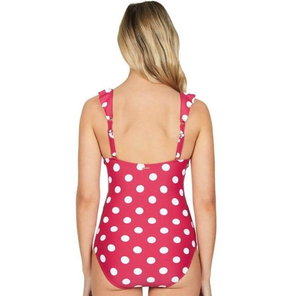 SEA LEVEL Frill One Piece Swimsuit Pink Polka Dot Print 10 NEW - Picture 3 of 8